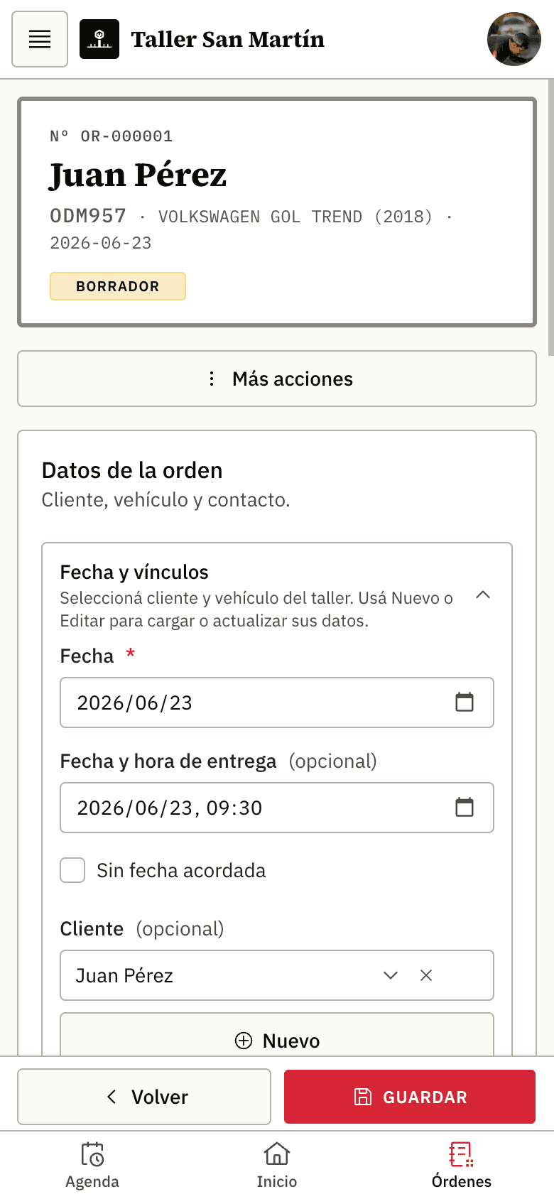 La misma orden en el celular del empleado, sin precios